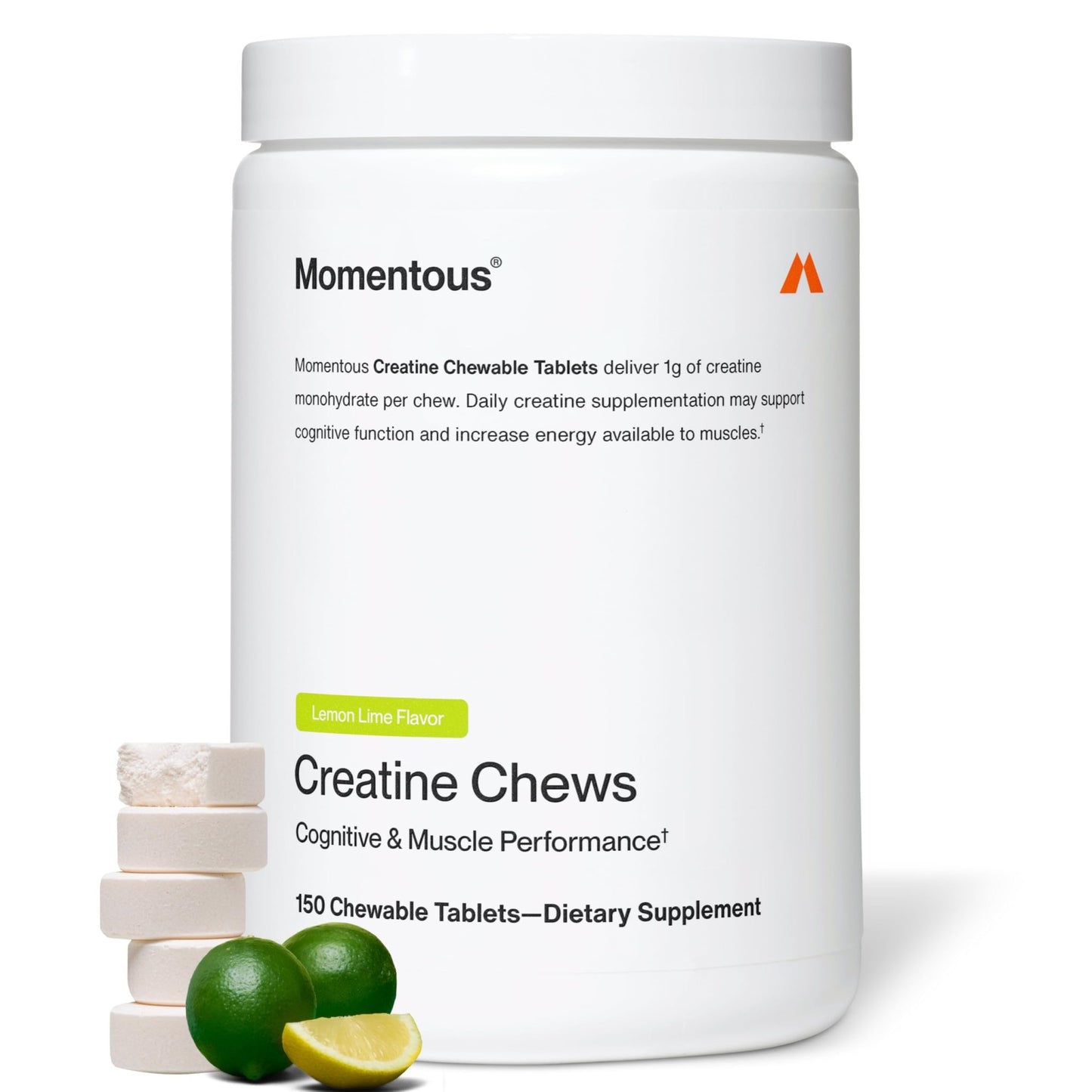 Momentous Creatine Chews - Creatine Monohydrate - Supports Strength, Lean Muscle, & Recovery for Men & Women - NSF Certified for Sport - 150 Chewable Tablets - Lemon Lime - dailyvitalstore