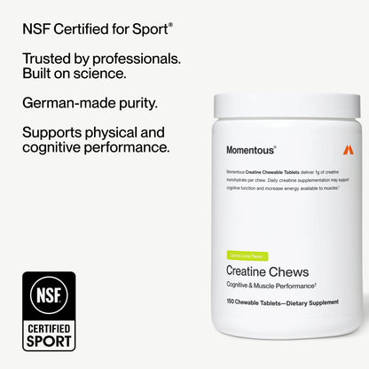 Momentous Creatine Chews - Creatine Monohydrate - Supports Strength, Lean Muscle, & Recovery for Men & Women - NSF Certified for Sport - 150 Chewable Tablets - Lemon Lime - dailyvitalstore