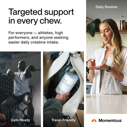 Momentous Creatine Chews - Creatine Monohydrate - Supports Strength, Lean Muscle, & Recovery for Men & Women - NSF Certified for Sport - 150 Chewable Tablets - Lemon Lime - dailyvitalstore