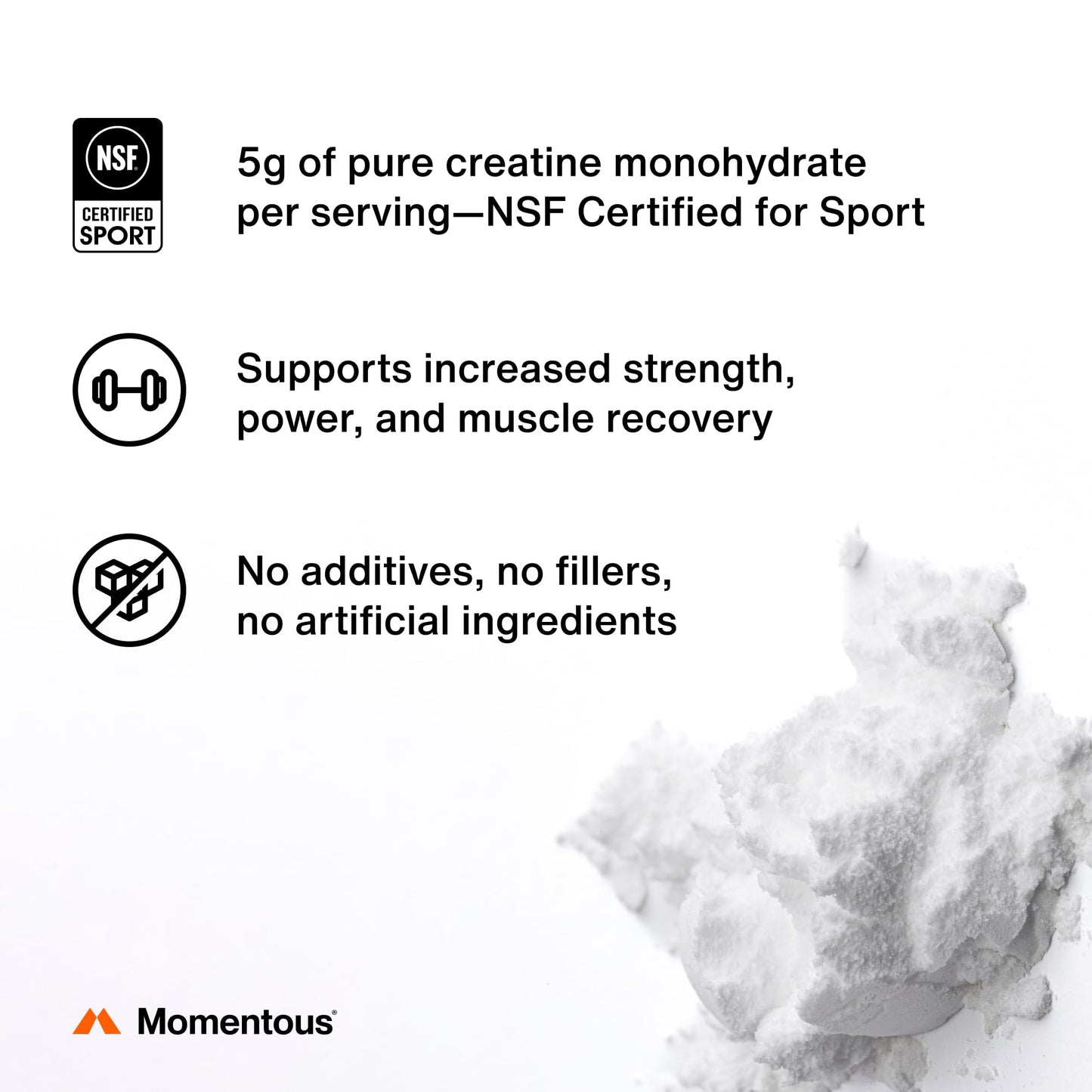 Momentous Creatine Monohydrate Powder - Creatine Powder - Supports Strength, Lean Muscle, & Recovery for Men & Women - NSF Certified for Sport - 5 g per Serving - 30 Servings - dailyvitalstore