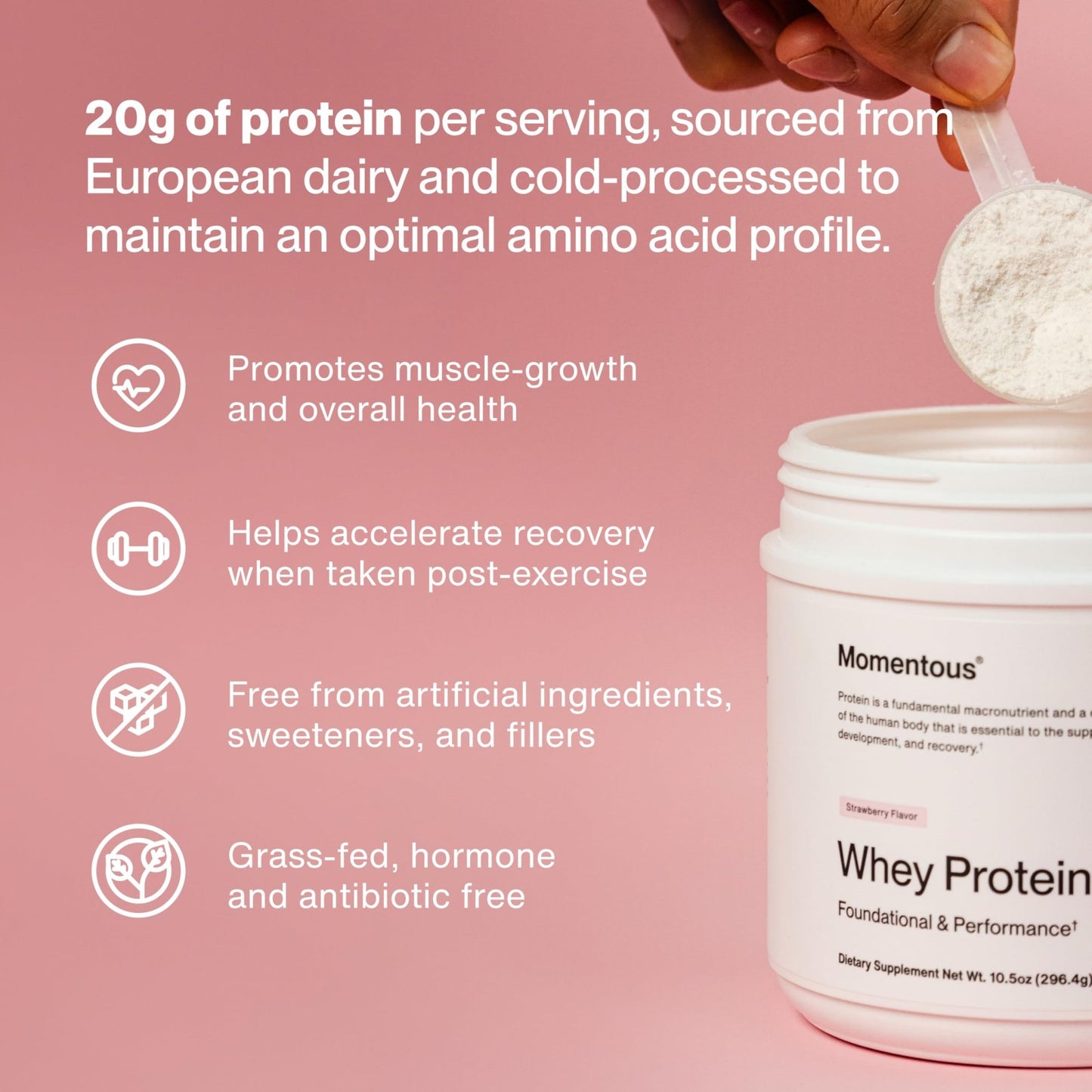 Momentous Essential Grass-Fed Whey Protein Powder - 20 g Whey Isolate Protein - NSF Certified for Sport - Gluten-Free - 12 Servings for Essential Everyday Use - dailyvitalstore