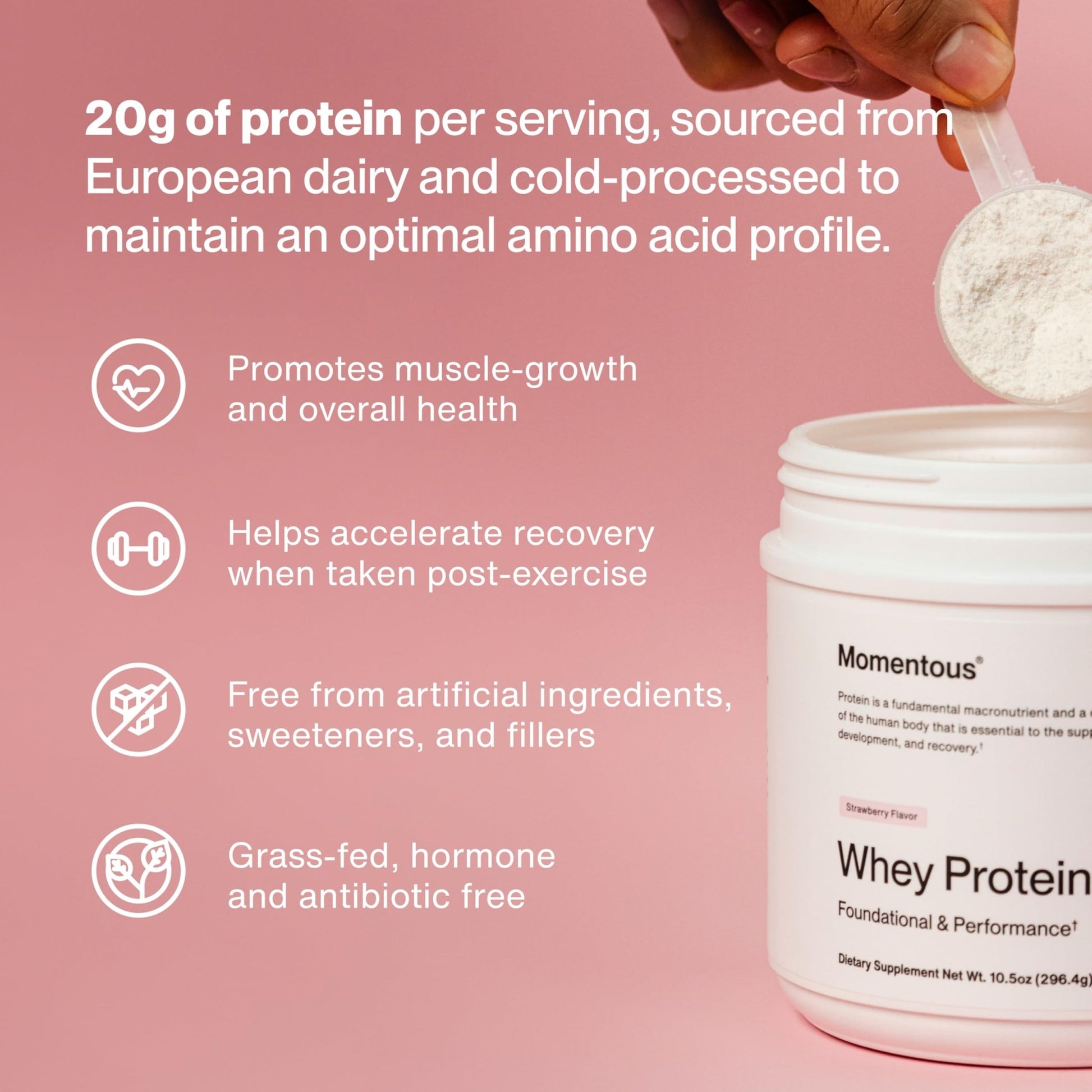 Momentous Essential Grass-Fed Whey Protein Powder - 20 g Whey Isolate Protein - NSF Certified for Sport - Gluten-Free - 12 Servings for Essential Everyday Use - dailyvitalstore