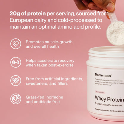 Momentous Essential Grass-Fed Whey Protein Powder - 20 g Whey Isolate Protein - NSF Certified for Sport - Gluten-Free - 12 Servings for Essential Everyday Use - dailyvitalstore