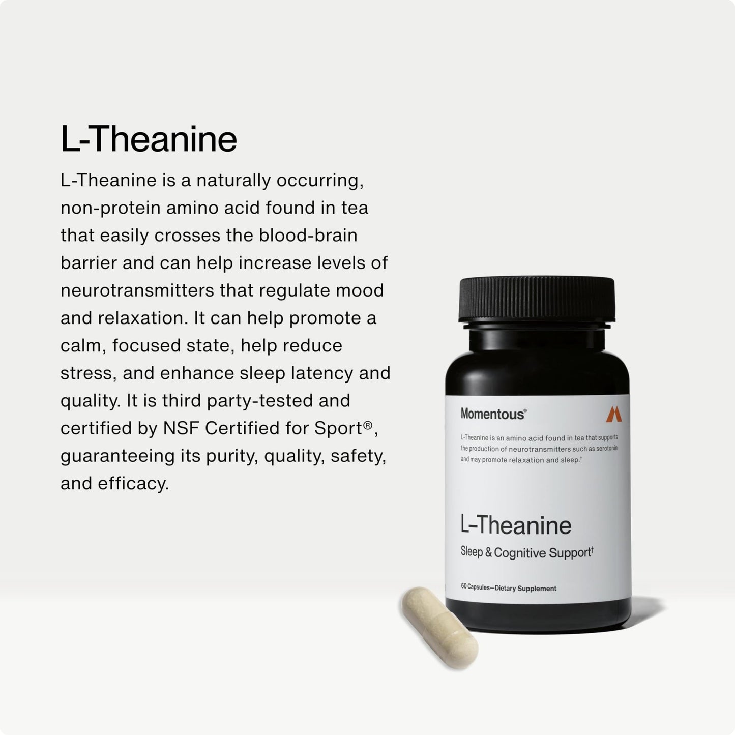 Momentous L-Theanine Supplement - 200 mg Capsules to Promote Relaxation & Focus - NSF Certified for Sport - GMO- & Gluten-Free - 60 Servings - dailyvitalstore