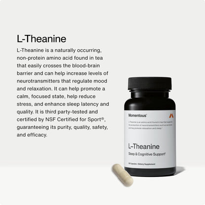 Momentous L-Theanine Supplement - 200 mg Capsules to Promote Relaxation & Focus - NSF Certified for Sport - GMO- & Gluten-Free - 60 Servings - dailyvitalstore