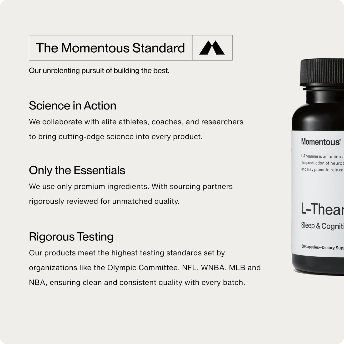 Momentous L-Theanine Supplement - 200 mg Capsules to Promote Relaxation & Focus - NSF Certified for Sport - GMO- & Gluten-Free - 60 Servings - dailyvitalstore