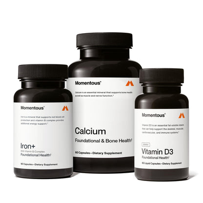 Momentous The Women's Three Bundle - Iron+, Calcium, & Vitamin D3 (2,000 IU) - 3 Critical Nutrients for All Women in 1 Daily Supplement System - NSF Certified for Sport - Gluten-Free - 60 Servings - dailyvitalstore
