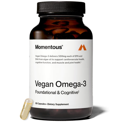 Momentous Vegan Omega-3 - Plant-Based EPA & DHA Supplement for Men & Women - Sourced from Algae Oil - Supports Heart, Joint, & Brain Health - NSF Certified for Sport - 1,000 mg - 30 Servings - dailyvitalstore