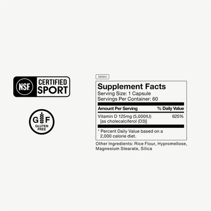 Momentous Vitamin D3 Supplement - 5,000 IU Capsules for Foundational Health Support - NSF Certified for Sport - Gluten Free - 60 Servings - dailyvitalstore