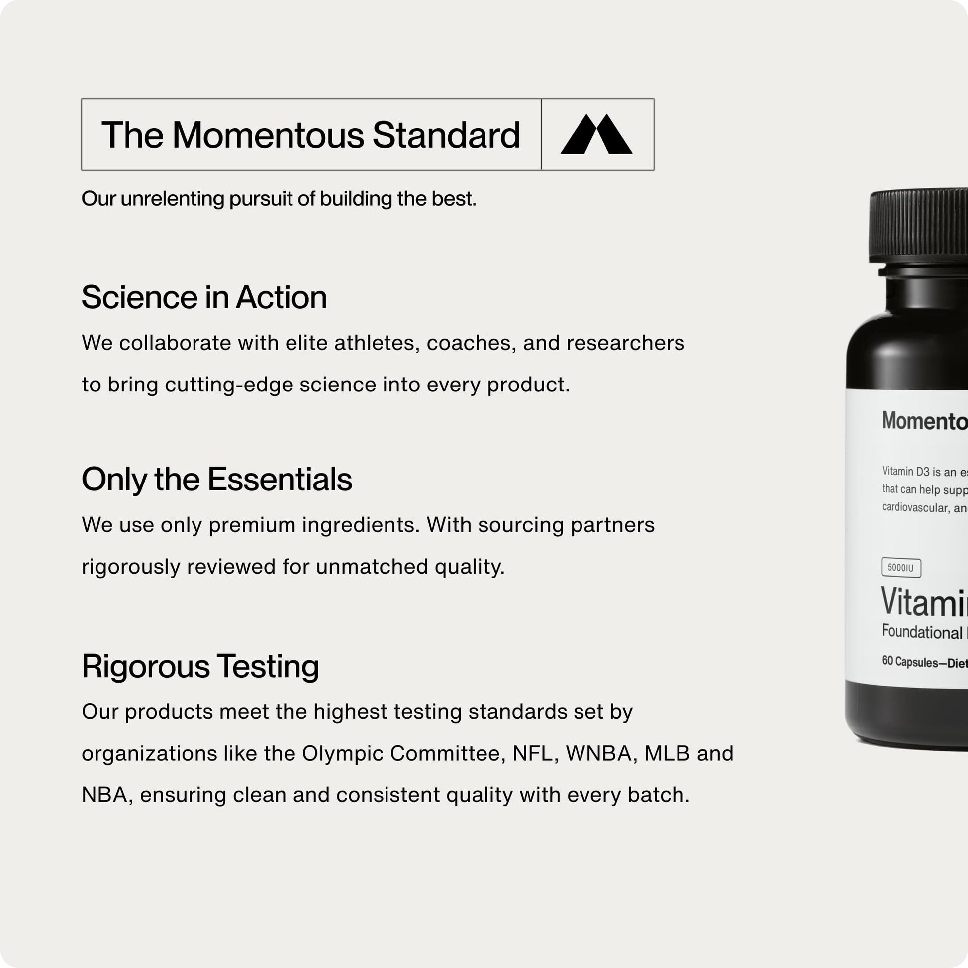 Momentous Vitamin D3 Supplement - 5,000 IU Capsules for Foundational Health Support - NSF Certified for Sport - Gluten Free - 60 Servings - dailyvitalstore