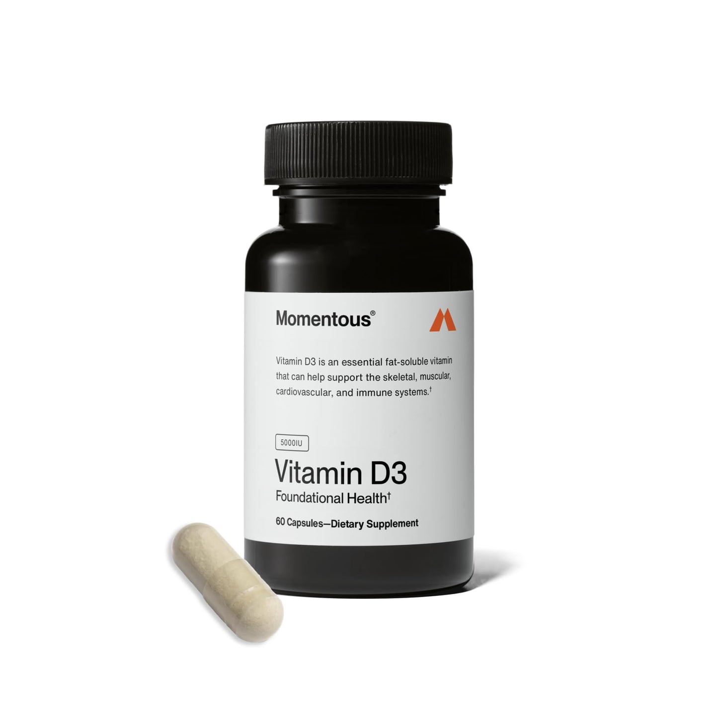 Momentous Vitamin D3 Supplement - 5,000 IU Capsules for Foundational Health Support - NSF Certified for Sport - Gluten Free - 60 Servings - dailyvitalstore