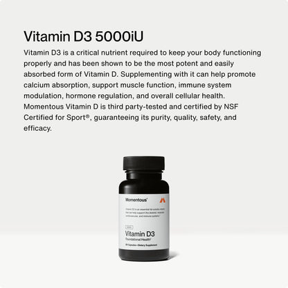 Momentous Vitamin D3 Supplement - 5,000 IU Capsules for Foundational Health Support - NSF Certified for Sport - Gluten Free - 60 Servings - dailyvitalstore