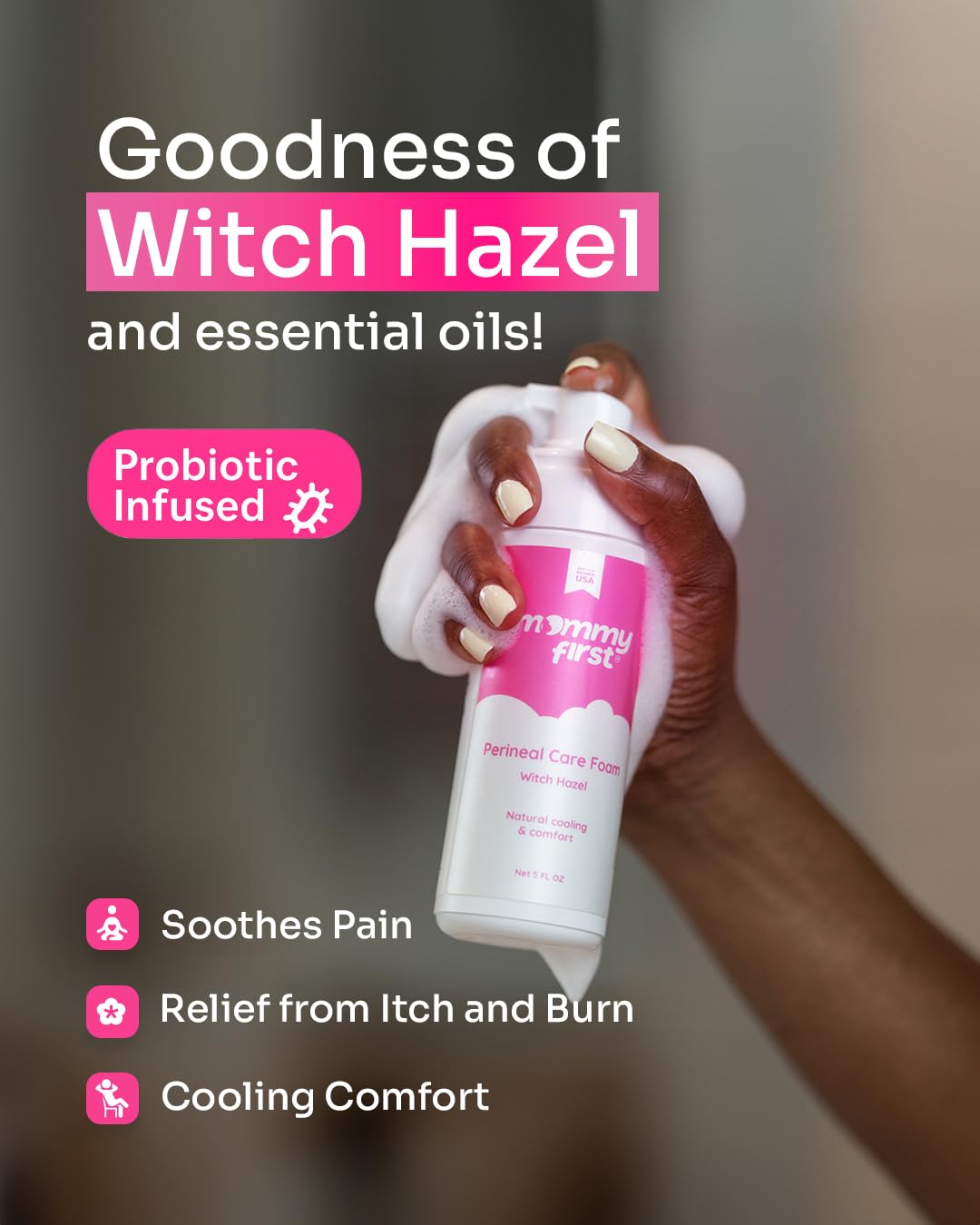 Mommy First® Alcohol-Free Witch Hazel Postpartum Healing Foam & Perineal Cooling Liners Bundle – Probiotic-Infused Relief for Perineal Pain, Itch & Burn After Birth – 24 Liners + 5oz Foam - dailyvitalstore