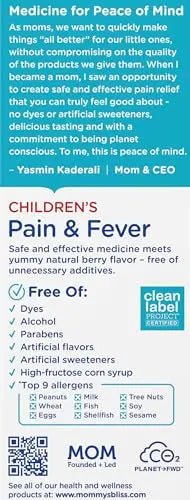 Mommy's Bliss Children's Pain and Fever Reducer, Kids Acetaminophen, Dye Free, Delicious Mixed Berry Flavor, Ages 2+, 4 Fluid Ounces (Pack of 2) - dailyvitalstore