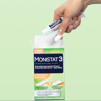 Monistat 3-Day Yeast Infection Treatment for Women, 3 Miconazole Vaginal Suppositories & External Itch Relief Cream (9g Tube) Combo Pack - dailyvitalstore