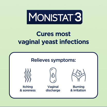 Monistat 3-Day Yeast Infection Treatment for Women, 3 Miconazole Vaginal Suppositories & External Itch Relief Cream (9g Tube) Combo Pack - dailyvitalstore