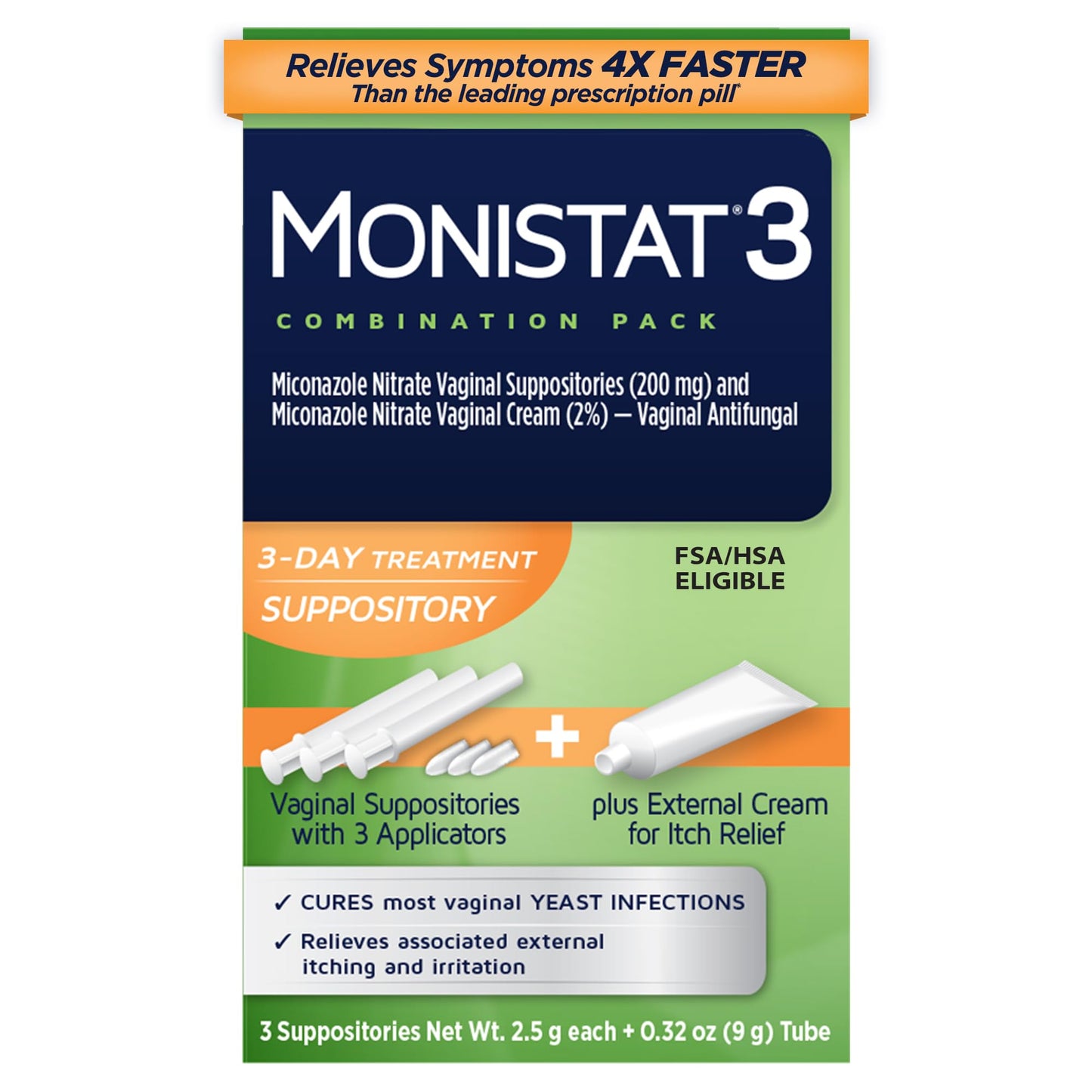 Monistat 3-Day Yeast Infection Treatment for Women, 3 Miconazole Vaginal Suppositories & External Itch Relief Cream (9g Tube) Combo Pack - dailyvitalstore