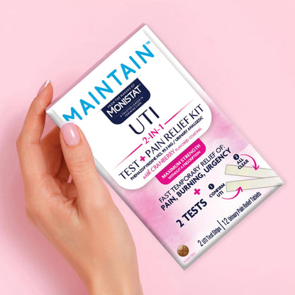 Monistat Maintain UTI 2-in-1 Test & Pain Relief Kit, 2 Test Strips & 12 Urinary Pain Relief Tablets, 2 Minute Results and Maximum Strength Pain, Burning and Urgency Relief - dailyvitalstore