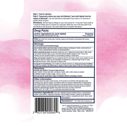 Monistat Maintain UTI 2-in-1 Test & Pain Relief Kit, 2 Test Strips & 12 Urinary Pain Relief Tablets, 2 Minute Results and Maximum Strength Pain, Burning and Urgency Relief - dailyvitalstore