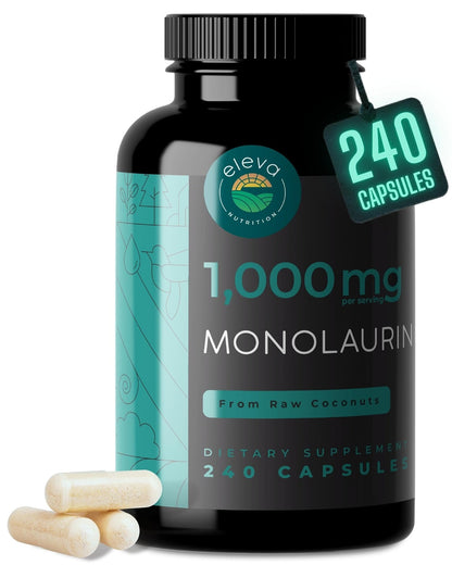 Monolaurin 1000mg Capsules — Made with Pure Glycerol and Lauric Acid from Raw Coconut — Natural Vegans- Non-GMO and Soy Free — 240 Capsules - dailyvitalstore