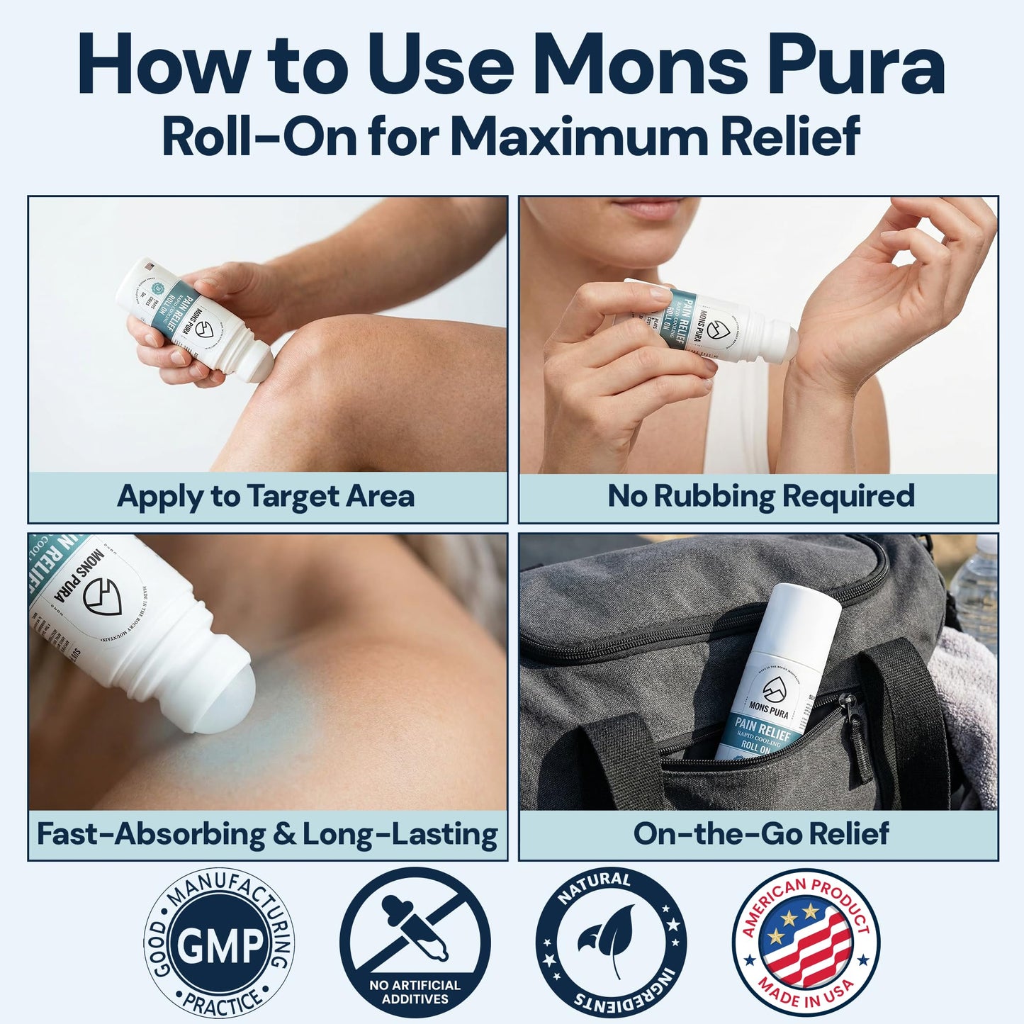 Mons Pura Roll On Pain Relief with Menthol, Arnica, Rosemary & Essential Oils - Extra Strength Arnica Roll On Fast Cooling Muscle & Joint Relief for Arthritis, Back Pain & Sciatica (3oz) - dailyvitalstore
