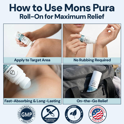 Mons Pura Roll On Pain Relief with Menthol, Arnica, Rosemary & Essential Oils - Extra Strength Arnica Roll On Fast Cooling Muscle & Joint Relief for Arthritis, Back Pain & Sciatica (3oz) - dailyvitalstore