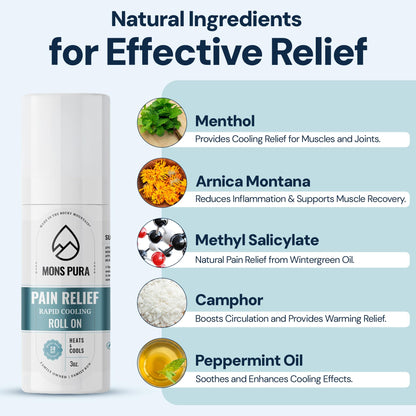 Mons Pura Roll On Pain Relief with Menthol, Arnica, Rosemary & Essential Oils - Extra Strength Arnica Roll On Fast Cooling Muscle & Joint Relief for Arthritis, Back Pain & Sciatica (3oz) - dailyvitalstore