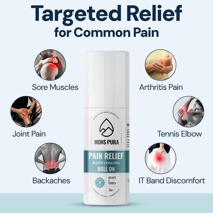 Mons Pura Roll On Pain Relief with Menthol, Arnica, Rosemary & Essential Oils - Extra Strength Arnica Roll On Fast Cooling Muscle & Joint Relief for Arthritis, Back Pain & Sciatica (3oz) - dailyvitalstore