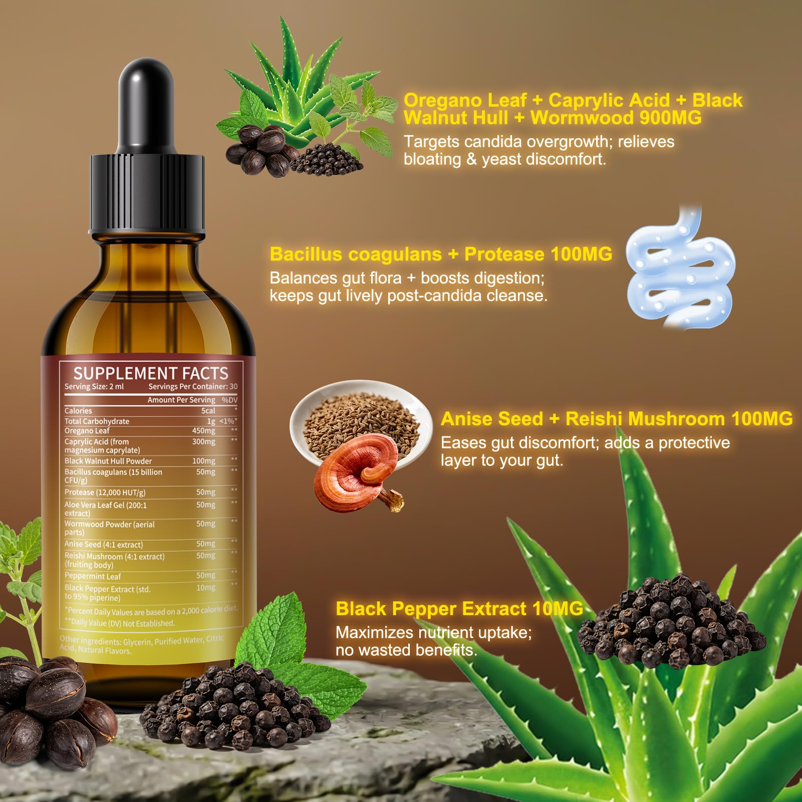 Montorchid Candida Cleanse & Parasite Cleanse Detox | Black Pepper-Boosted Triple-Targeting Formula with Caprylic Acid, Oregano, Black Walnut - dailyvitalstore
