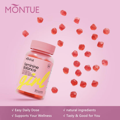 Montue Premium Diamond Feminine Balance Gummies-pH Balance with Prebiotics & Lactobacillus Probiotic Blend&Hawaiian Pineapple Immune Support,Vegan& Non-GMO（30 Gummies） - dailyvitalstore