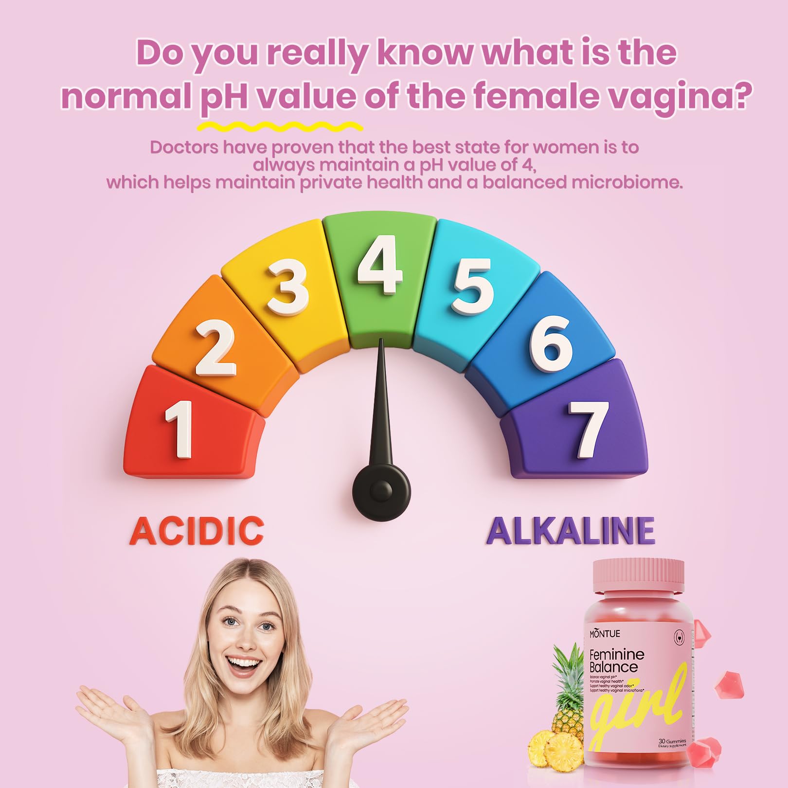 Montue Premium Diamond Feminine Balance Gummies-pH Balance with Prebiotics & Lactobacillus Probiotic Blend&Hawaiian Pineapple Immune Support,Vegan& Non-GMO（30 Gummies） - dailyvitalstore