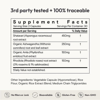 Moon Juice SuperYou Ashwagandha Supplements with Rhodiola, Shatavari & Amla - Cortisol Reducer for Energy, Mood, Focus and Stress Support, Vegan, Non-GMO & 100% Traceable, 60 Capsules, 30 Servings - dailyvitalstore