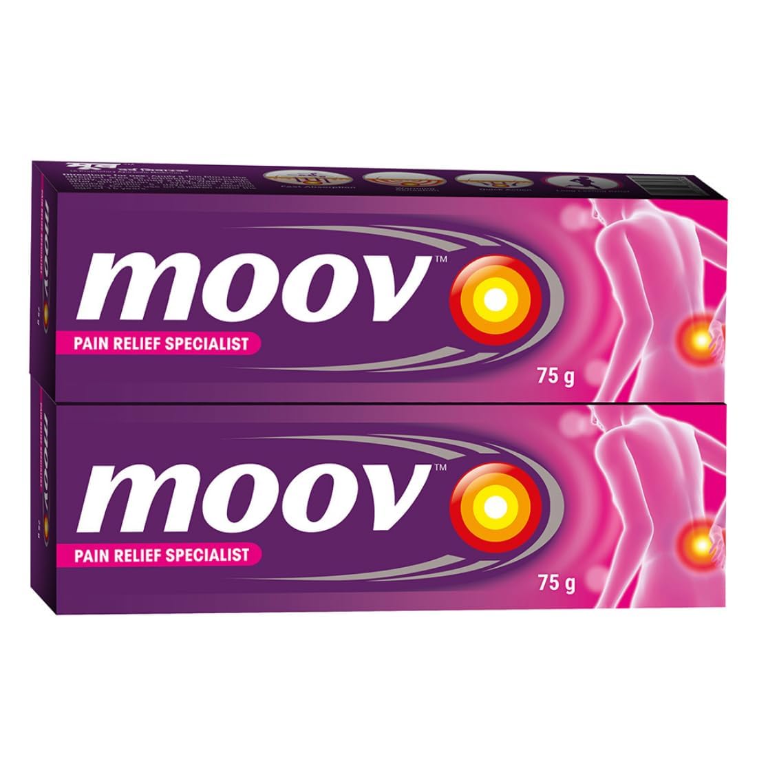 Moo'v Fast Relief Cream - 75g | Suitable for Back, Muscle, Joint, Knee | 100% Ayurvedic Formula | Suitable for Sports & Gym Related Injuries (Pack of 2) - dailyvitalstore