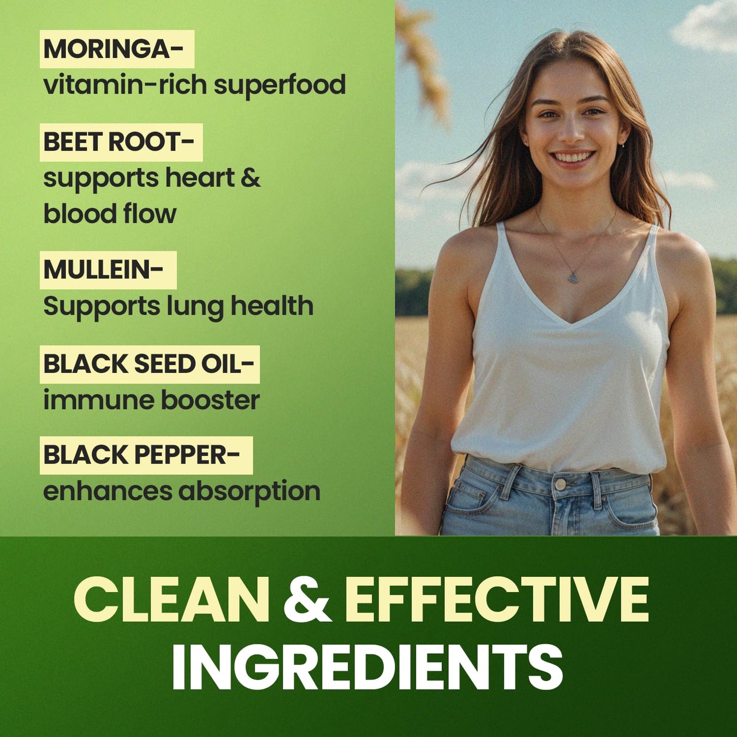 Moringa Capsules, Beet Root, Mullein Leaf - Energy, Skin, Immune Supplement Superfood, Rich in Antioxidants, Minerals & Essential Vitamins - High Absorption Non-GMO - Made in USA - 60ct - dailyvitalstore