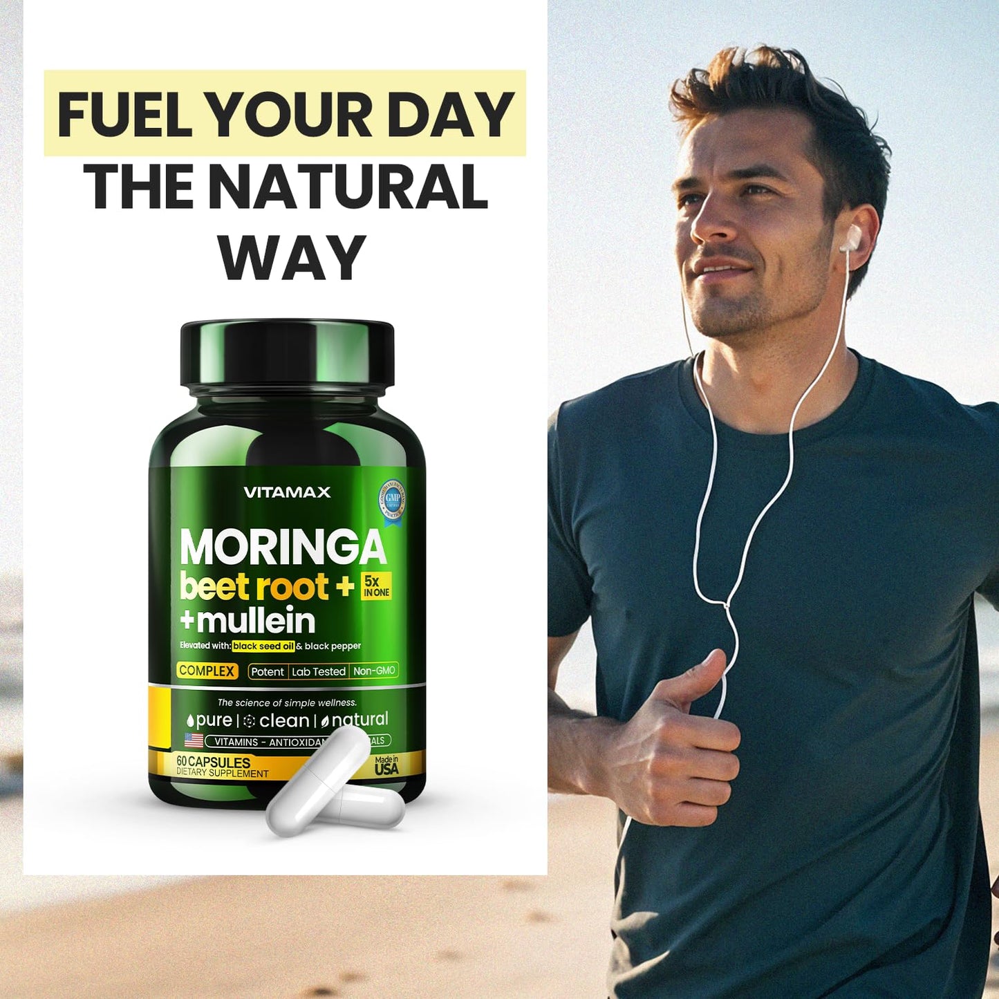 Moringa Capsules, Beet Root, Mullein Leaf - Energy, Skin, Immune Supplement Superfood, Rich in Antioxidants, Minerals & Essential Vitamins - High Absorption Non-GMO - Made in USA - 60ct - dailyvitalstore