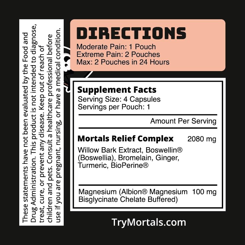Mortals Pain Purge Daily Comfort Capsules — 7-Ingredient Botanical Blend with Turmeric, Boswellia, Willow Bark & Ginger — Vegan, cGMP, Made in USA (15 Pouches) - dailyvitalstore