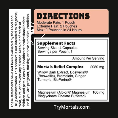 Mortals Pain Purge Daily Comfort Capsules — 7-Ingredient Botanical Blend with Turmeric, Boswellia, Willow Bark & Ginger — Vegan, cGMP, Made in USA (15 Pouches) - dailyvitalstore