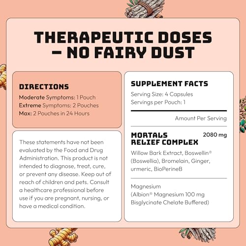 Mortals Pain Purge Daily Comfort Capsules — 7-Ingredient Botanical Blend with Turmeric, Boswellia, Willow Bark & Ginger — Vegan, cGMP, Made in USA (15 Pouches) - dailyvitalstore