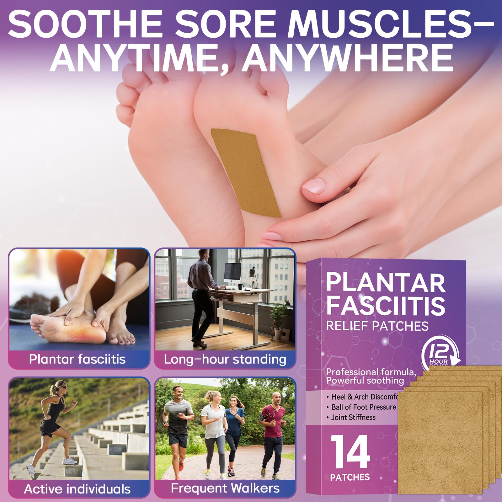 Mosconly Plantar Fasciitis Relief 14 Pcs, Natural Heel Discomfort Relief for Plantar Fasciitis, 12 Hour Maximum Strength Deep Hot, Soothing of Joint Soreness for Heel Discomfort - dailyvitalstore