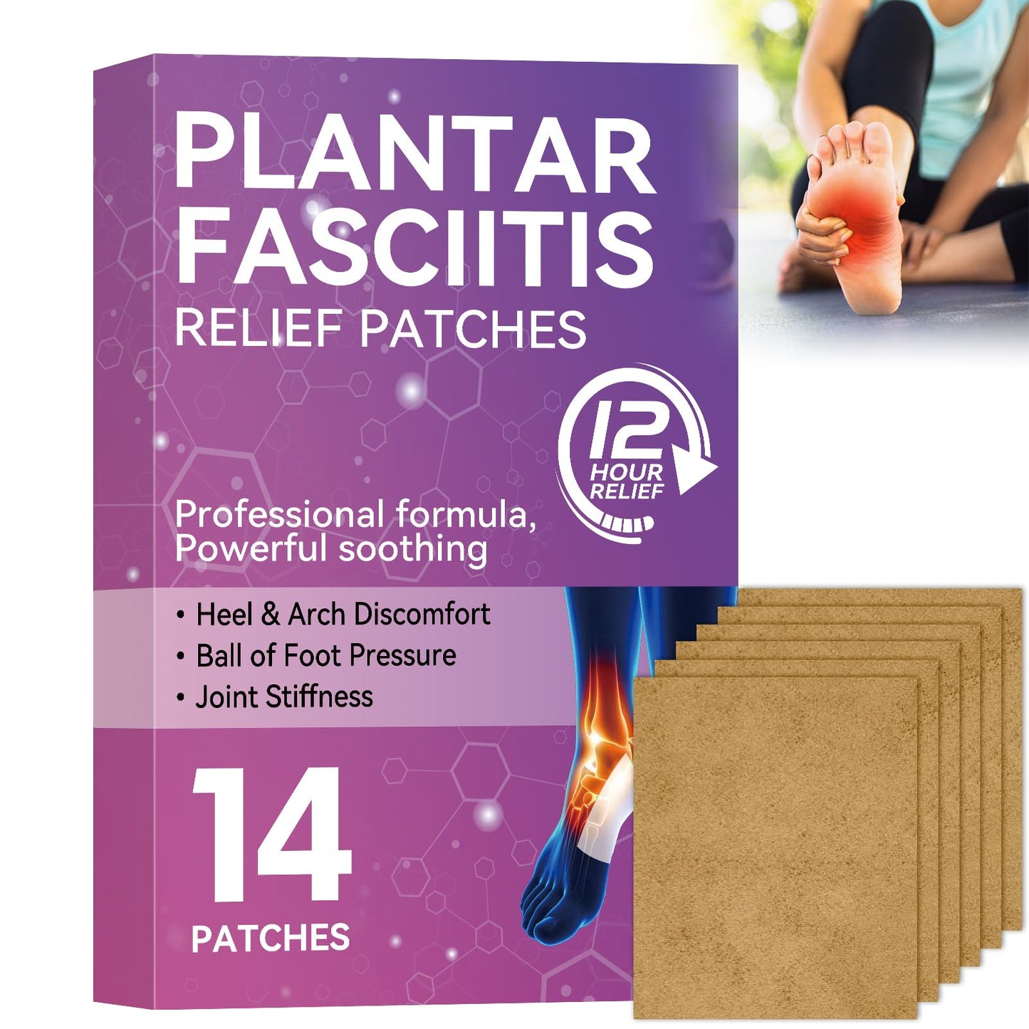 Mosconly Plantar Fasciitis Relief 14 Pcs, Natural Heel Discomfort Relief for Plantar Fasciitis, 12 Hour Maximum Strength Deep Hot, Soothing of Joint Soreness for Heel Discomfort - dailyvitalstore