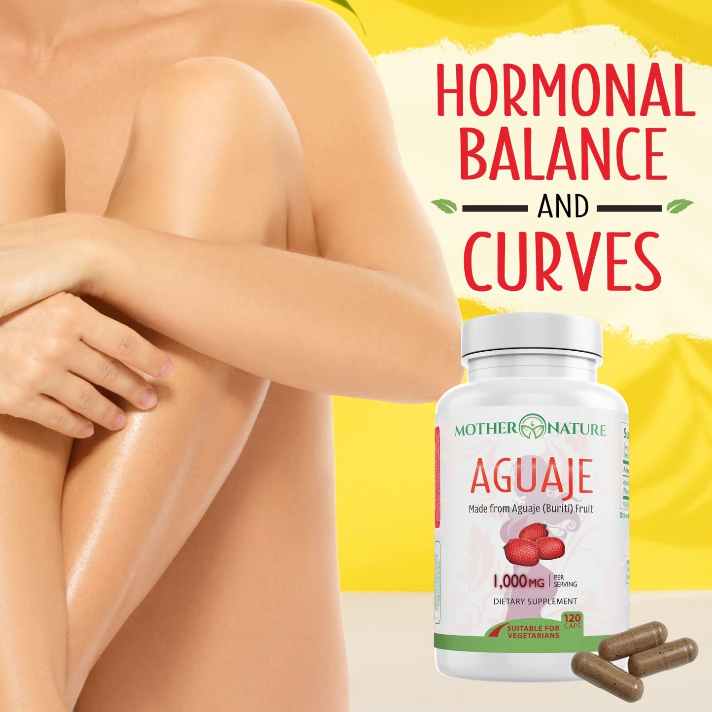 Mother Nature Aguaje Curves Capsules for Women, 1000mg (120ct), Natural & Sustainably Sourced Aguaje Fruit from Peru for Female Health, Hormone Balance, Curve Enhancer, Vegan, Non-GMO & Gluten-Free - dailyvitalstore