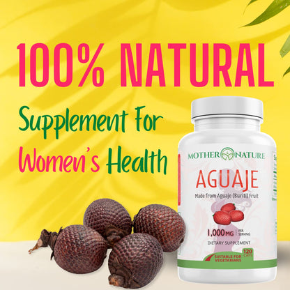 Mother Nature Aguaje Curves Capsules for Women, 1000mg (120ct), Natural & Sustainably Sourced Aguaje Fruit from Peru for Female Health, Hormone Balance, Curve Enhancer, Vegan, Non-GMO & Gluten-Free - dailyvitalstore