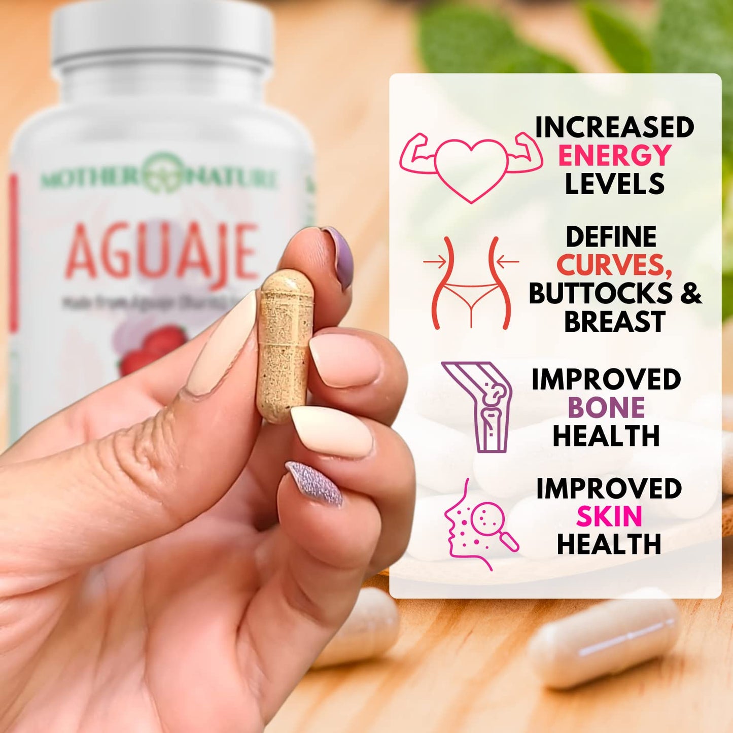 Mother Nature Aguaje Curves Capsules for Women, 1000mg (120ct), Natural & Sustainably Sourced Aguaje Fruit from Peru for Female Health, Hormone Balance, Curve Enhancer, Vegan, Non-GMO & Gluten-Free - dailyvitalstore