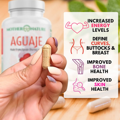 Mother Nature Aguaje Curves Capsules for Women, 1000mg (120ct), Natural & Sustainably Sourced Aguaje Fruit from Peru for Female Health, Hormone Balance, Curve Enhancer, Vegan, Non-GMO & Gluten-Free - dailyvitalstore