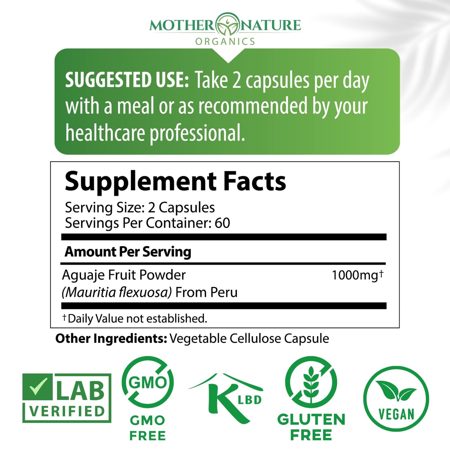 Mother Nature Aguaje Curves Capsules for Women, 1000mg (120ct), Natural & Sustainably Sourced Aguaje Fruit from Peru for Female Health, Hormone Balance, Curve Enhancer, Vegan, Non-GMO & Gluten-Free - dailyvitalstore