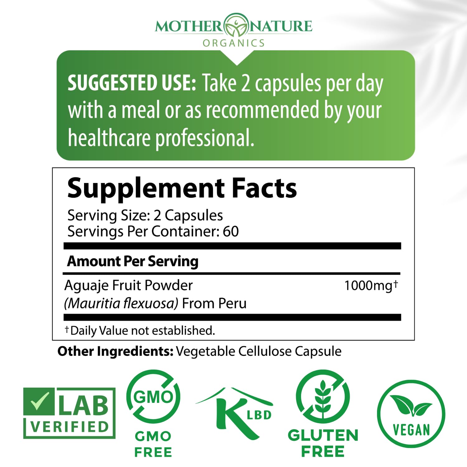 Mother Nature Aguaje Curves Capsules for Women, 1000mg (120ct), Natural & Sustainably Sourced Aguaje Fruit from Peru for Female Health, Hormone Balance, Curve Enhancer, Vegan, Non-GMO & Gluten-Free - dailyvitalstore