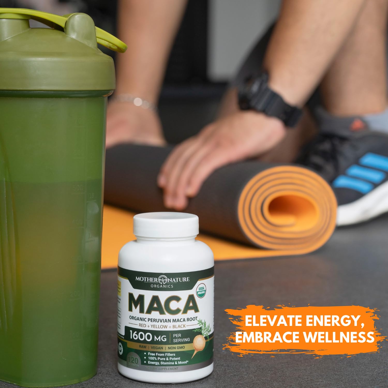 Mother Nature Organic Maca Root Capsules – 1600mg, 120 Vegan Capsules – Non GMO Peruvian Yellow, Red & Black Maca for Men & Women - Energy, Hormone, Brain & Weight Well-Being - dailyvitalstore