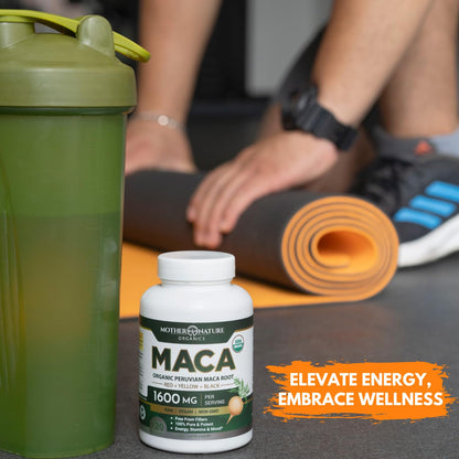 Mother Nature Organic Maca Root Capsules – 1600mg, 120 Vegan Capsules – Non GMO Peruvian Yellow, Red & Black Maca for Men & Women - Energy, Hormone, Brain & Weight Well-Being - dailyvitalstore