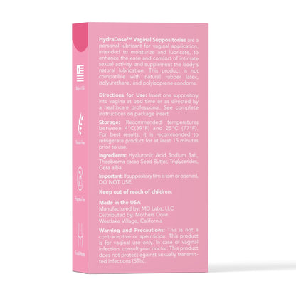 Mother's Dose Hyaluronic Acid Suppository HydraDose- Hormone Free Moisturizer for Vaginal Dryness-USA Made in an FDA Registered Facility, 1 Month Supply- 10 Inserts - dailyvitalstore