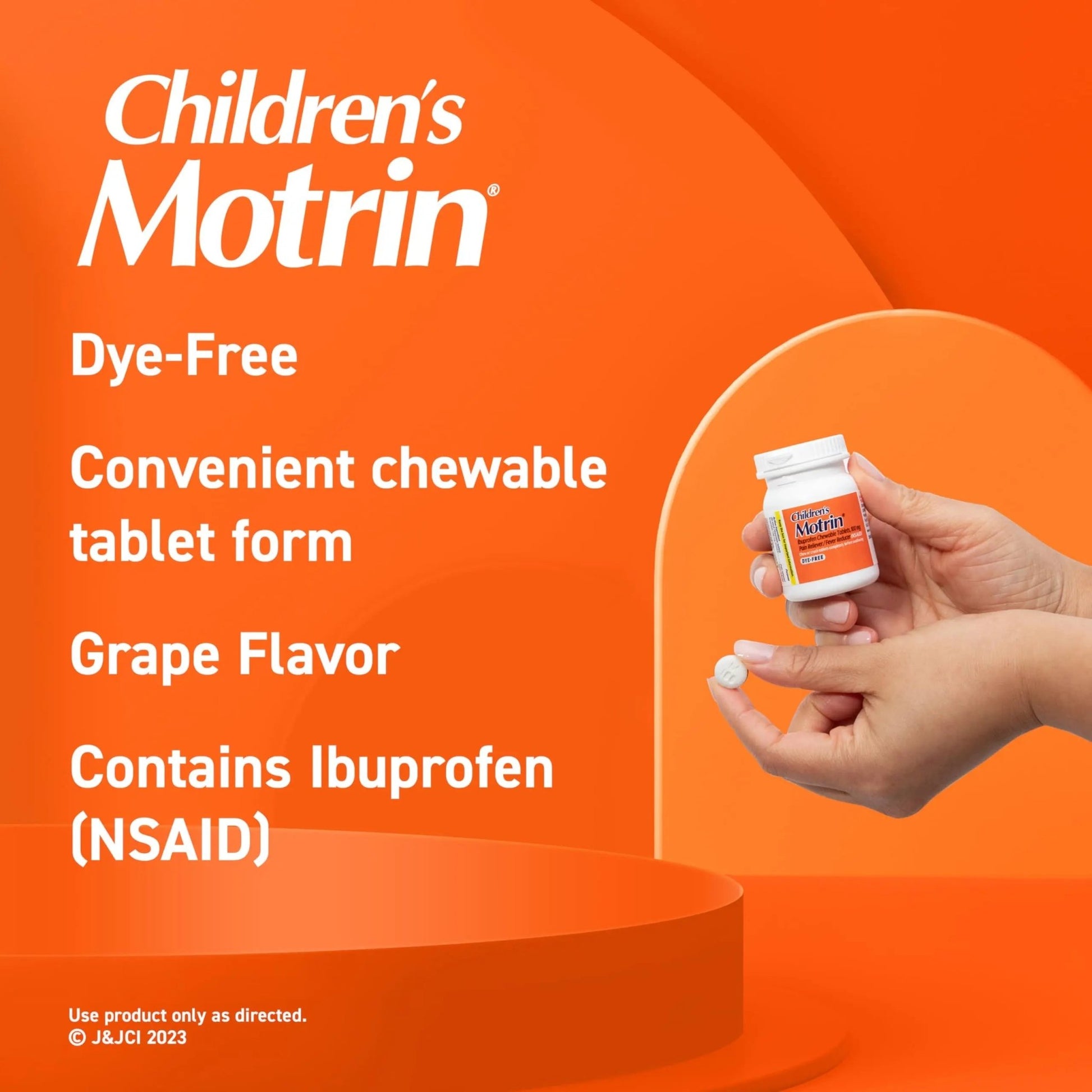 Motrin Children's Dye-Free Chewable Tablets with Ibuprofen, Kids' Fever Reducer & Pain Reliever for Sore Throat, Fever, Toothache & Pain Relief, Grape Flavor, 24 Count (Pack of 2) - dailyvitalstore